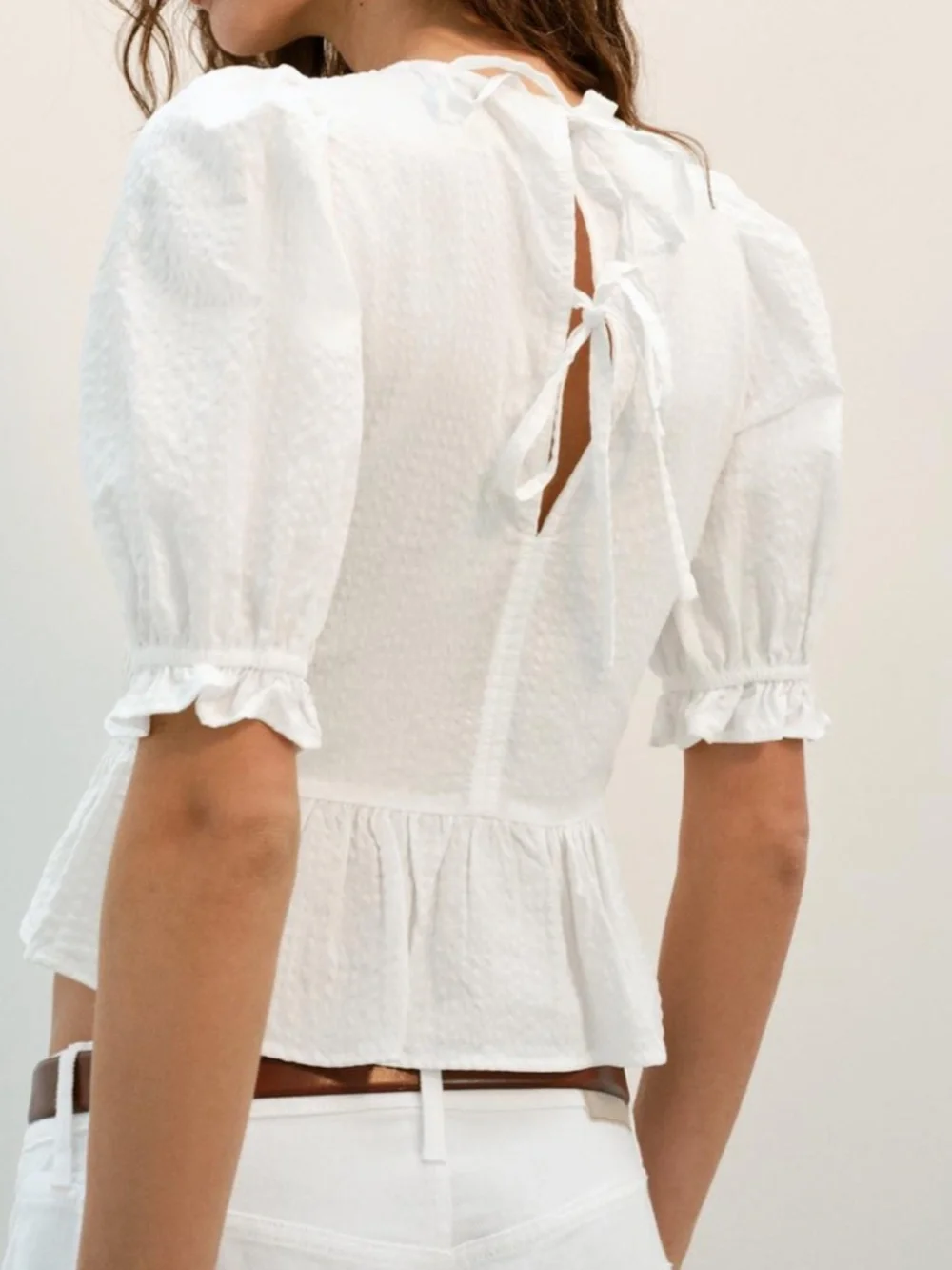 NWT Zara White Ruched Top Puff Sleeves - Size XS